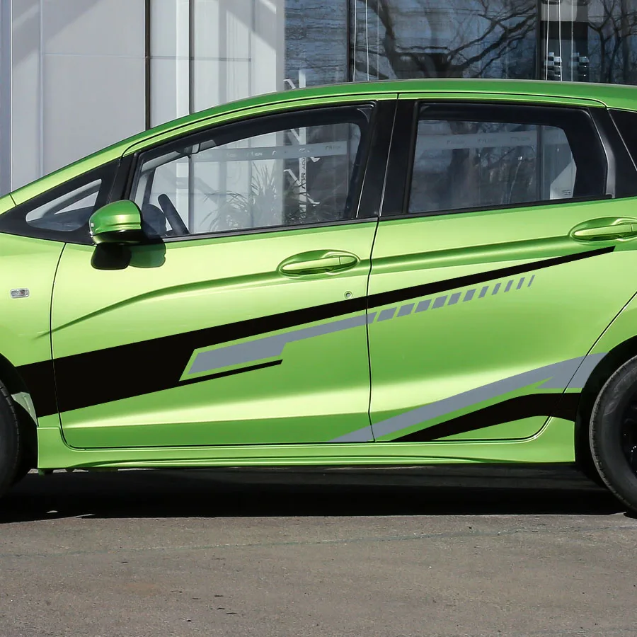 black and gray Автомобильная наклейка 4 шт. двухцветная гоночный стиль Боковая дверь полоса графический винил автомобильные аксессуары наклейки для Honda fit на - Название цвета: black and gray
