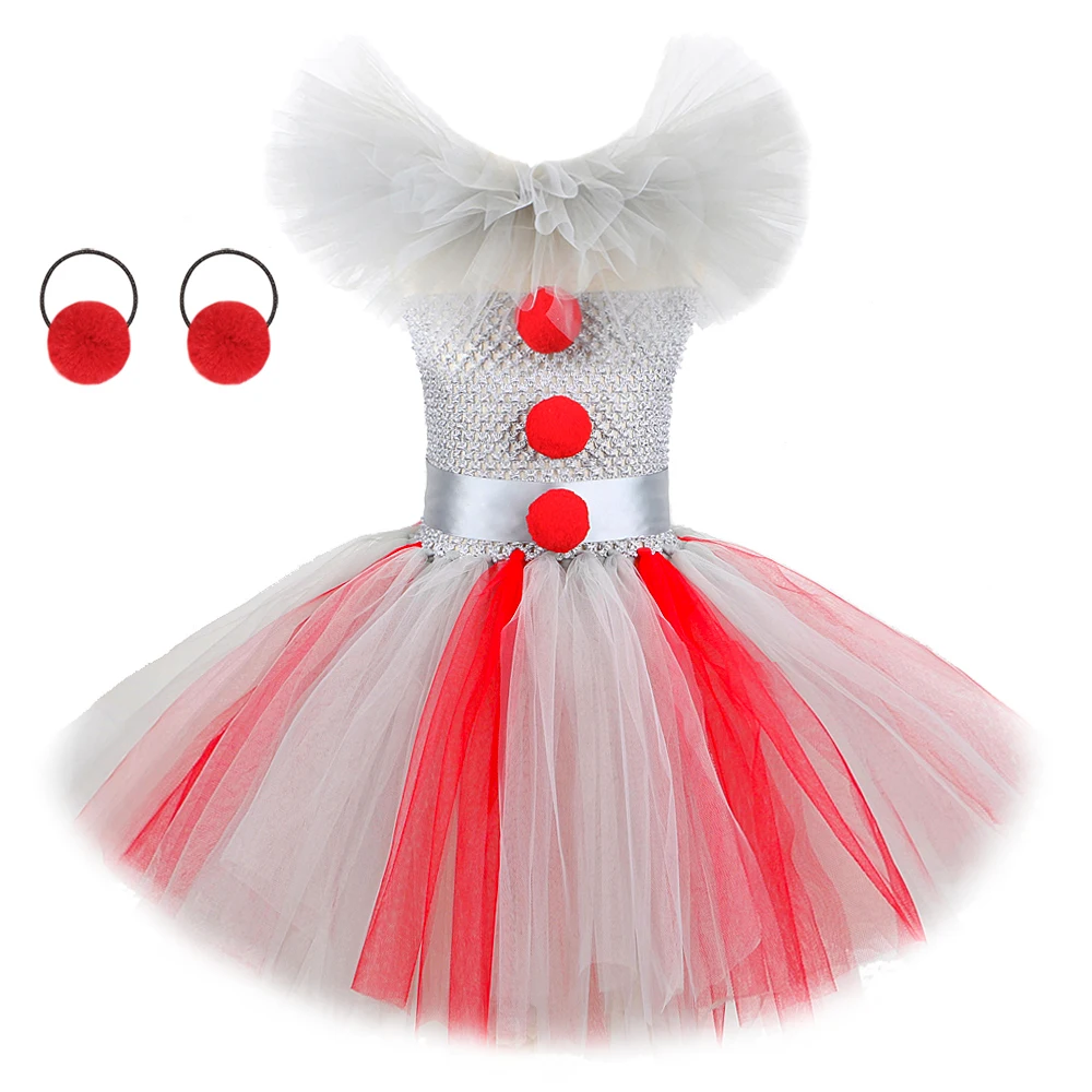 

Joker Pennywise Tutu Dress Girls Kids Cosplay Clown Costume Children Halloween Fancy Dresses Princess Girl Party Outfit Gray Red