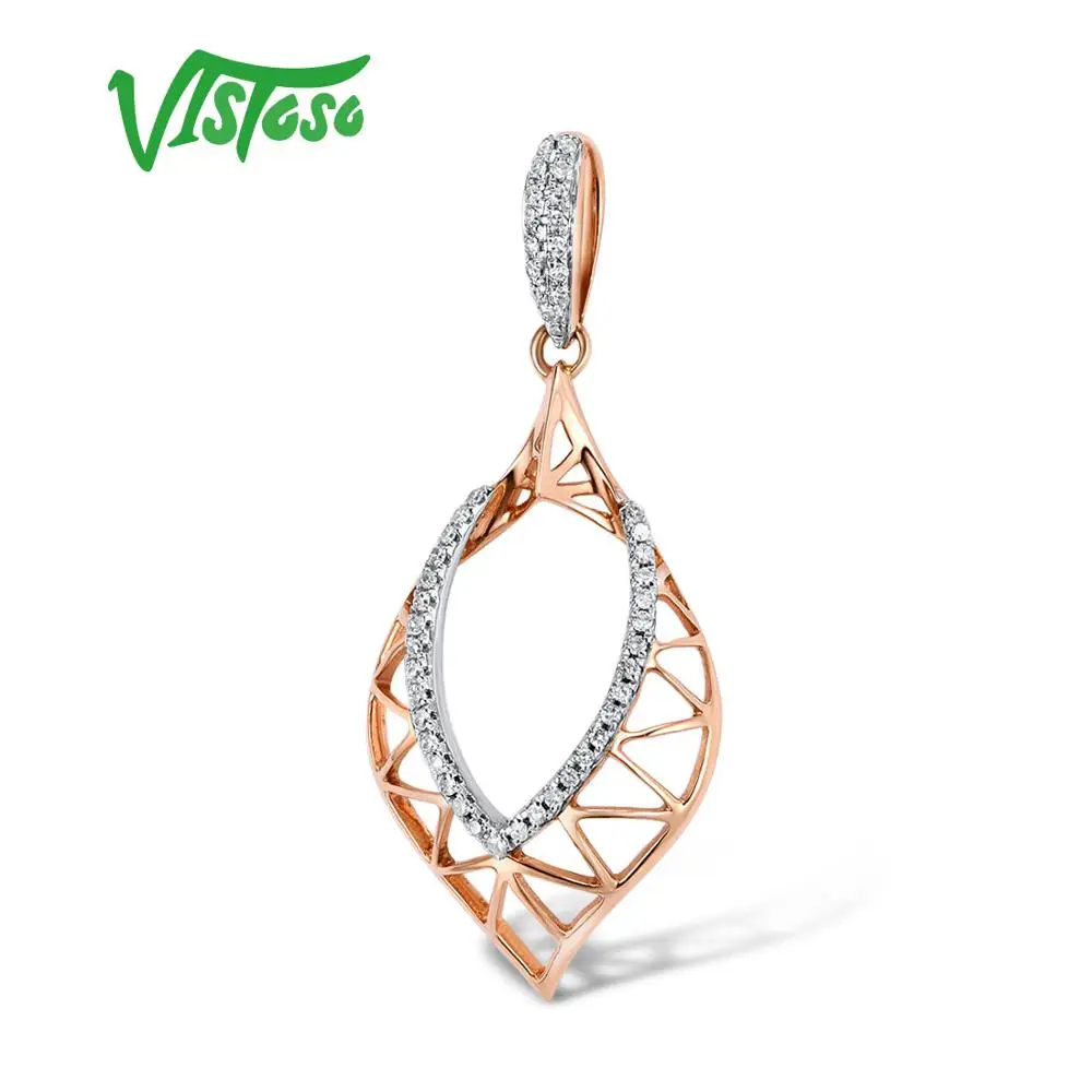VISTOSO Gold Pendants For Women Authentic 14K 585 Rose Sparkling Round Diamond Simple Elegant Wedding Band Fine Jewelry | Украшения и
