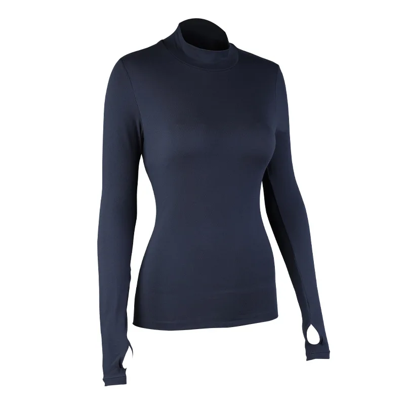 

R&W Long Sleeve High Neck Tops with Thumb Holes Women Sports Thin T-shirt Yoga Running 2021 Autumn Tshirt Naked Feel Soft Top