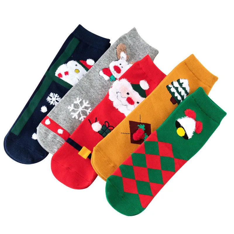 

1pair Fashion Christmas Socks Winter Elk Snowflake Santa Claus Cotton Funny Socks For Lady Women Santa Gift Xmas Cute Socks