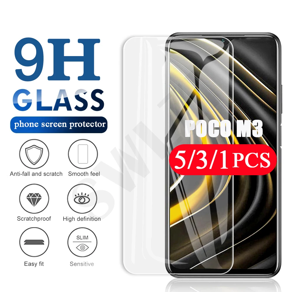 

5-1Pcs phone screen protector for Xiaomi POCO M3 X3 F3 GT F2 M2 pro redmi note 8 2021 9 10 pro Max 9T 9s 10s tempered glass Film