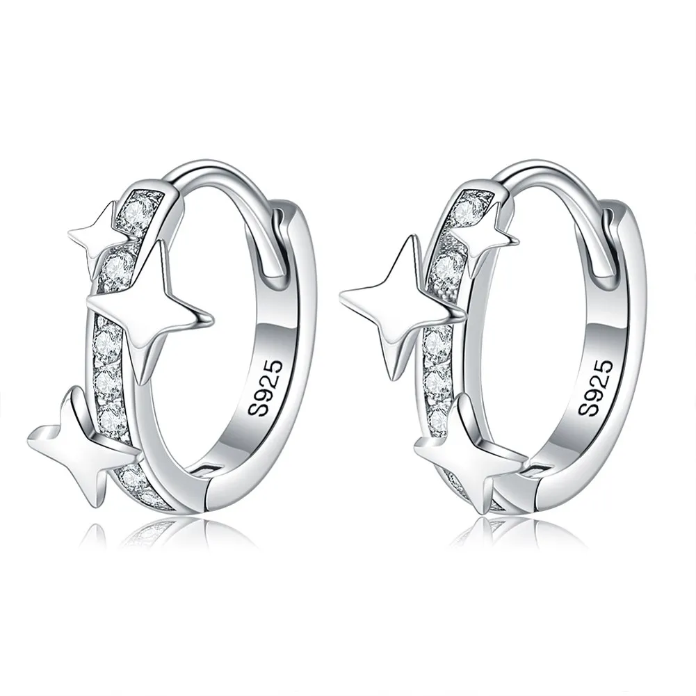 

Trendy Silver 925 Star Hoop Earrings Clear CZ Huggie Loop Earrings Sterling Silver 925 Jewelry Romantic Girl for Women Gifts