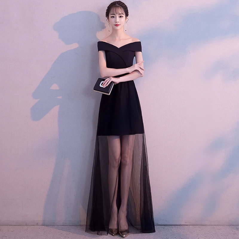 

Sexy Black Improved Temperament Gowns Elegant Off Shoulder Banquet Dress chinese long dresses Evening Party Dresses Cheongsam
