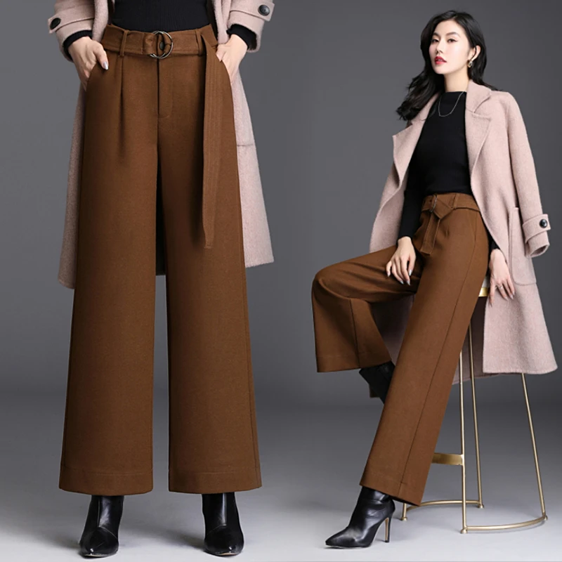 

Woolen trousers leg pants women autumn winter trousers loose straight leg pants all-match casual pants winter wide leg pants