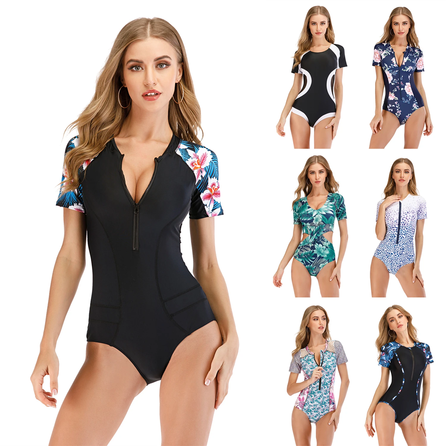 Женский слитный купальник с коротким рукавом пикантная одежда для серфинга