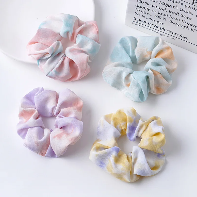 

4-Color Tie-Dyed Fabric Scrunchies Hair Rings Ropes Ties Women Girls Elastic Rubber Bands Ponytail Holder elastic hair bands