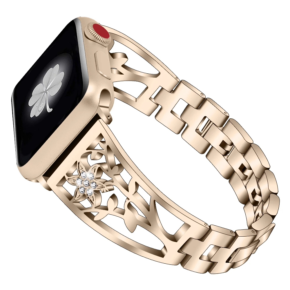

Браслет из нержавеющей стали для Apple Watch Series 1 2 3 42 мм 38 мм, роскошный бриллиантовый ремешок для Iwatch 6 SE 5 4 40 мм 44 мм