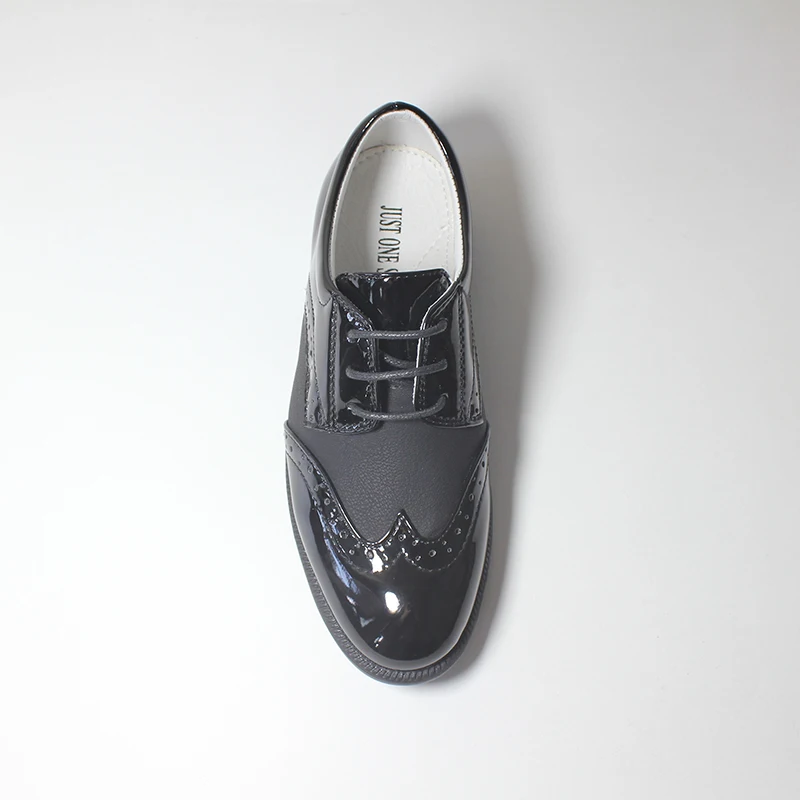 

2021 Children Boys Shoes Comfy Soft Synthetic Leather Lace Up Formal Shiny Brogue Design Non Slip Sole Church Dressy Smart Shoe