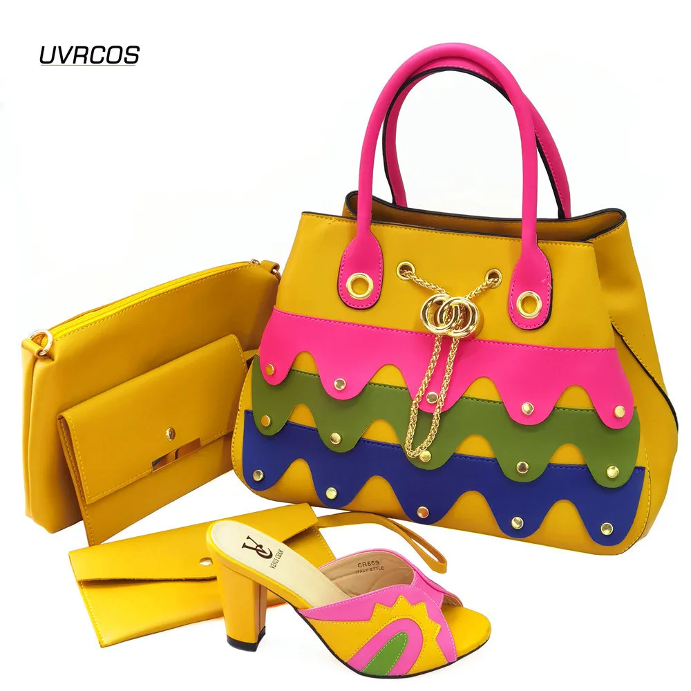 

Туфли-лодочки женские на высоком каблуке, обувь и сумочка в итальянском стиле желтого цвета, нигерийские Свадебные туфли-лодочки