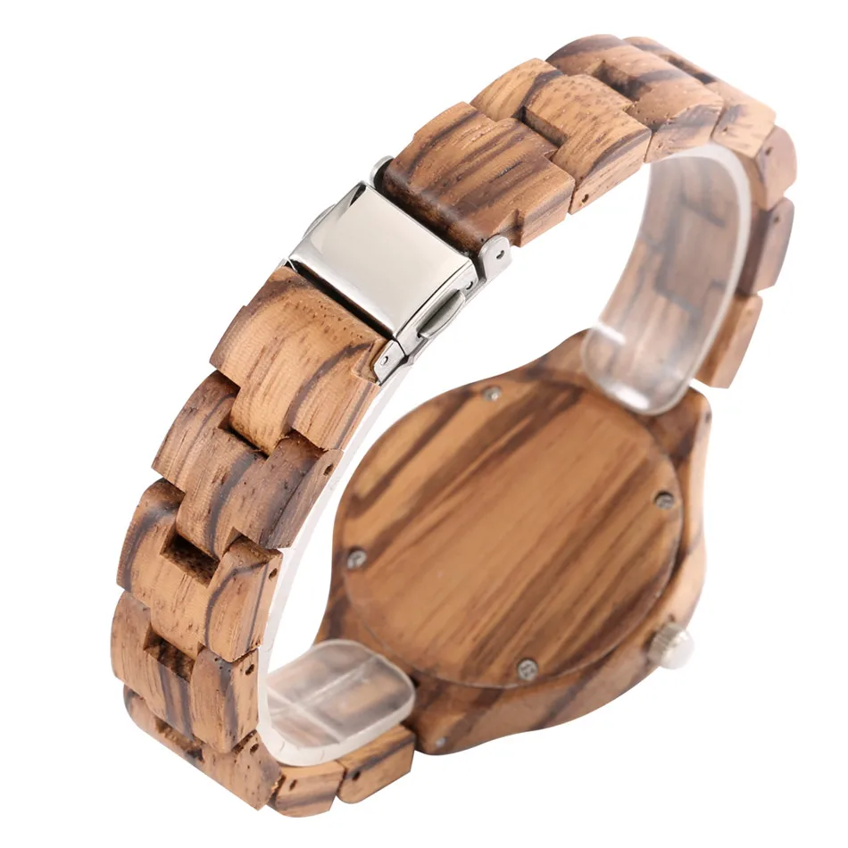 

Full Wooden Women's Watches Quartz Wristwatch Rhinestones Decorative Round Dial Lady Wood Bracelet Natural Stylish Timepiece