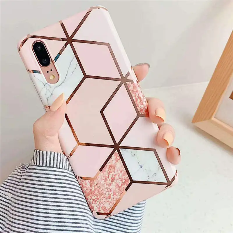 Роскошный чехол для телефона с геометрическим Покрытием s для samsung Galaxy A40 A50 A70, чехол для samsung Galaxy A40, мраморный силиконовый чехол на заднюю панель - Цвет: Pink 2