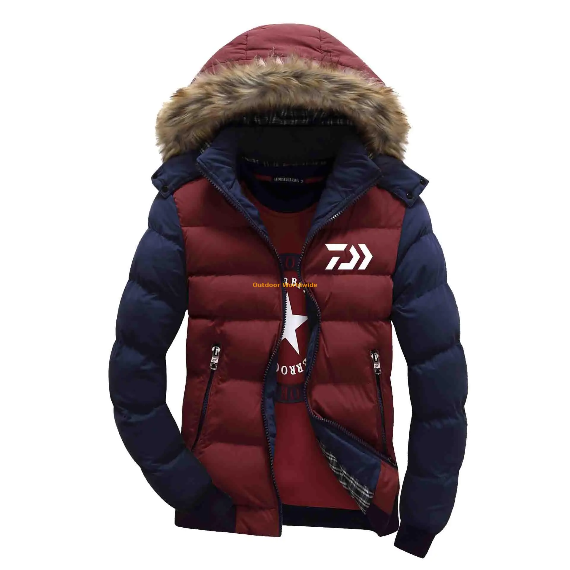New Men DAIWA Fishing Jacket Coats Thicken Warm Winter Windproof Jackets Outdoor Mens Fishing Down Parka Hooded Outwear Jacket
