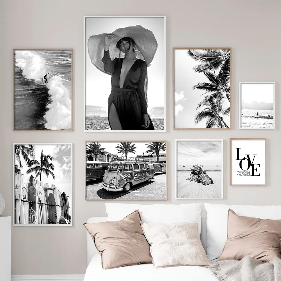

Surf Ocean Car Sexy Woman Coconut Wall Art Canvas Painting Nordic Posters And Prints Wall For Living Room Home Decor Pictures