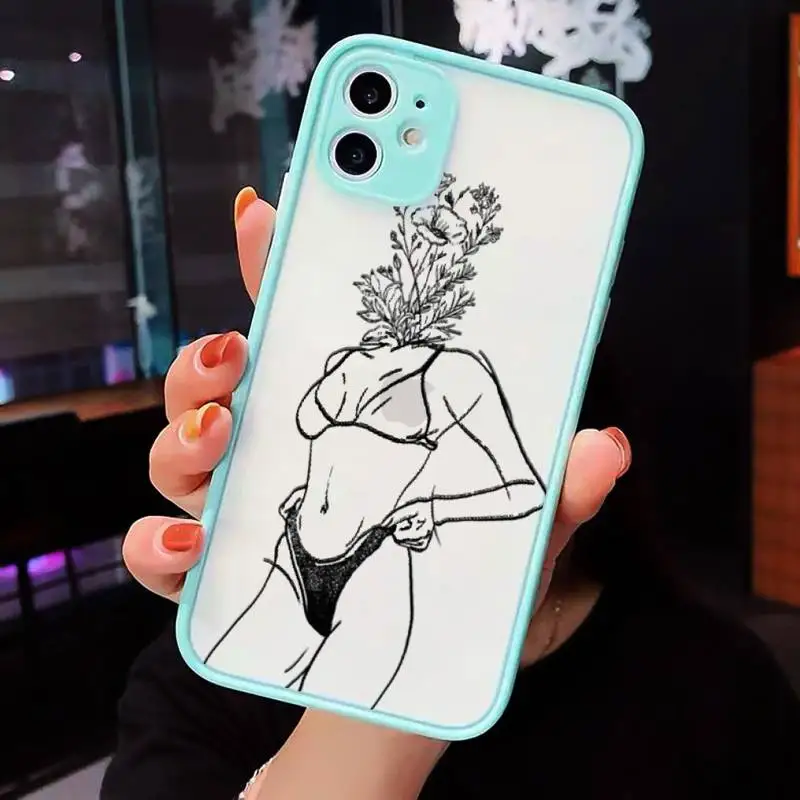 

Cat and sexy girl black simple art Phone Cases Matte Transparent for iPhone 7 8 11 12 s mini pro X XS XR MAX Plus cover funda