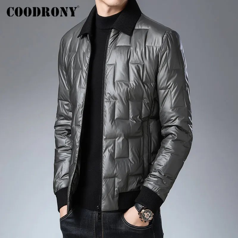 Серебристый Бренд COODRONY, мужская куртка-пуховик, модное Полосатое повседневное пальто, мужская одежда, Осень-зима, толстые теплые куртки с карманами, 98028 - Цвет: Серебристый