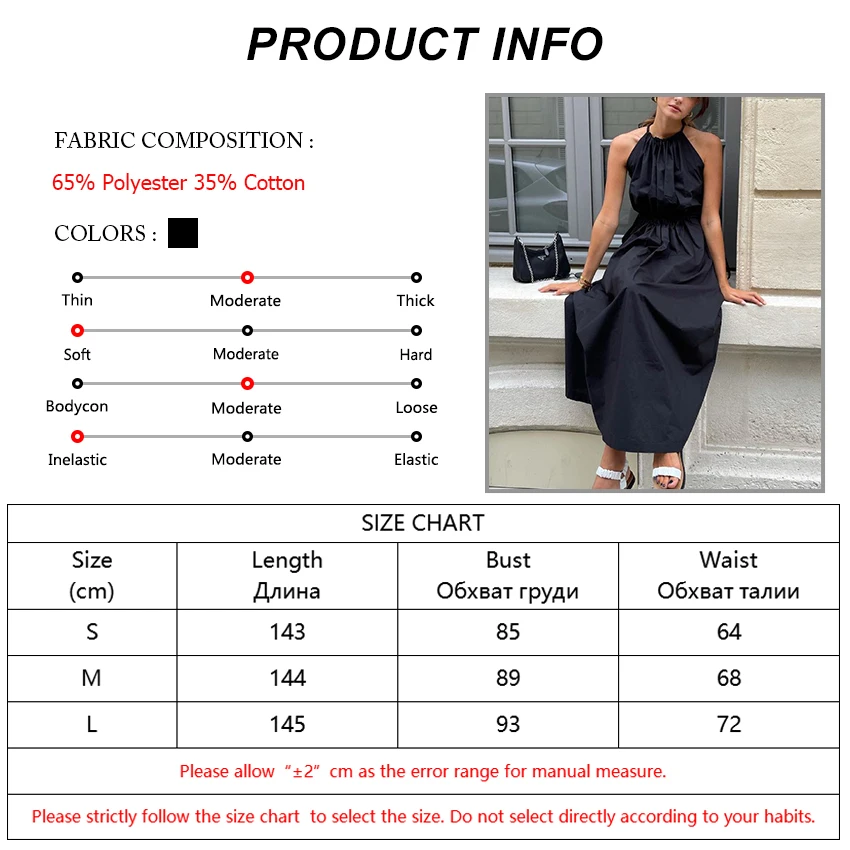 

OOTN Halter Spaghetti Strap O-Neck Summer Dresses Lace Up Sleeveless Fit Flare Long Dress Women High Waist Pleated Black Dress