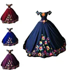 Сдержанное бальное платье 2022, темно-синее цветное бальное платье с цветочной вышивкой, атласное платье для девушек 15 лет, платья для вечеринки, милые платья 16