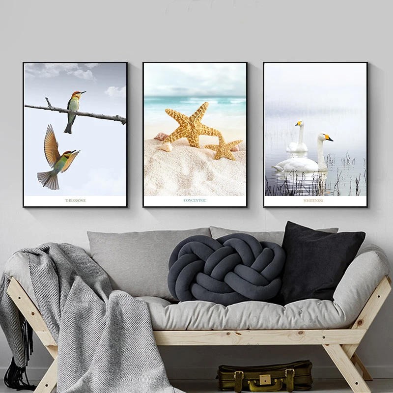 Пляжная Настенная картина постер на холсте с морскими звездами Минималистичная