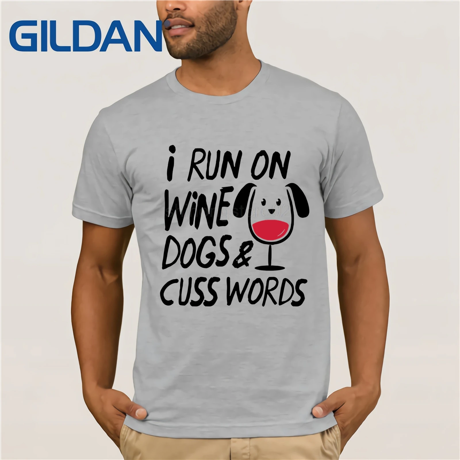 Летняя футболка с надписью I On Wine Dogs And Cuss | Мужская одежда