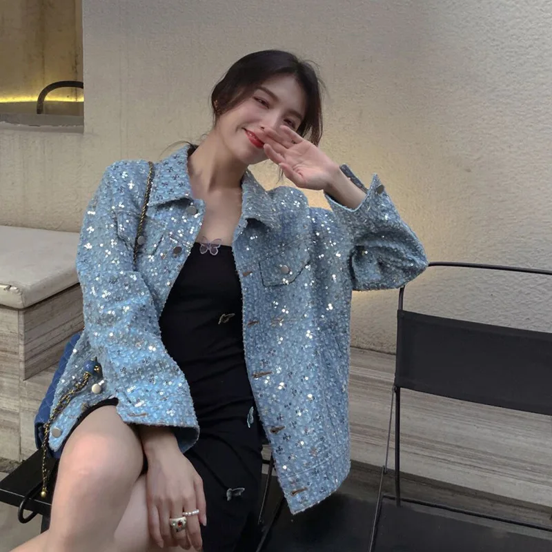 

Sequined Coat for Women Spring and Autumn New Casual Top Women's Design Sense Niche