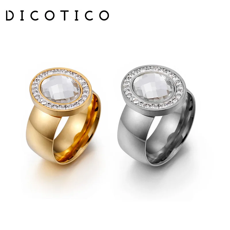 Dicotic Нержавеющая Сталь Дубай золотые кольца для женщин полный циркон крупных
