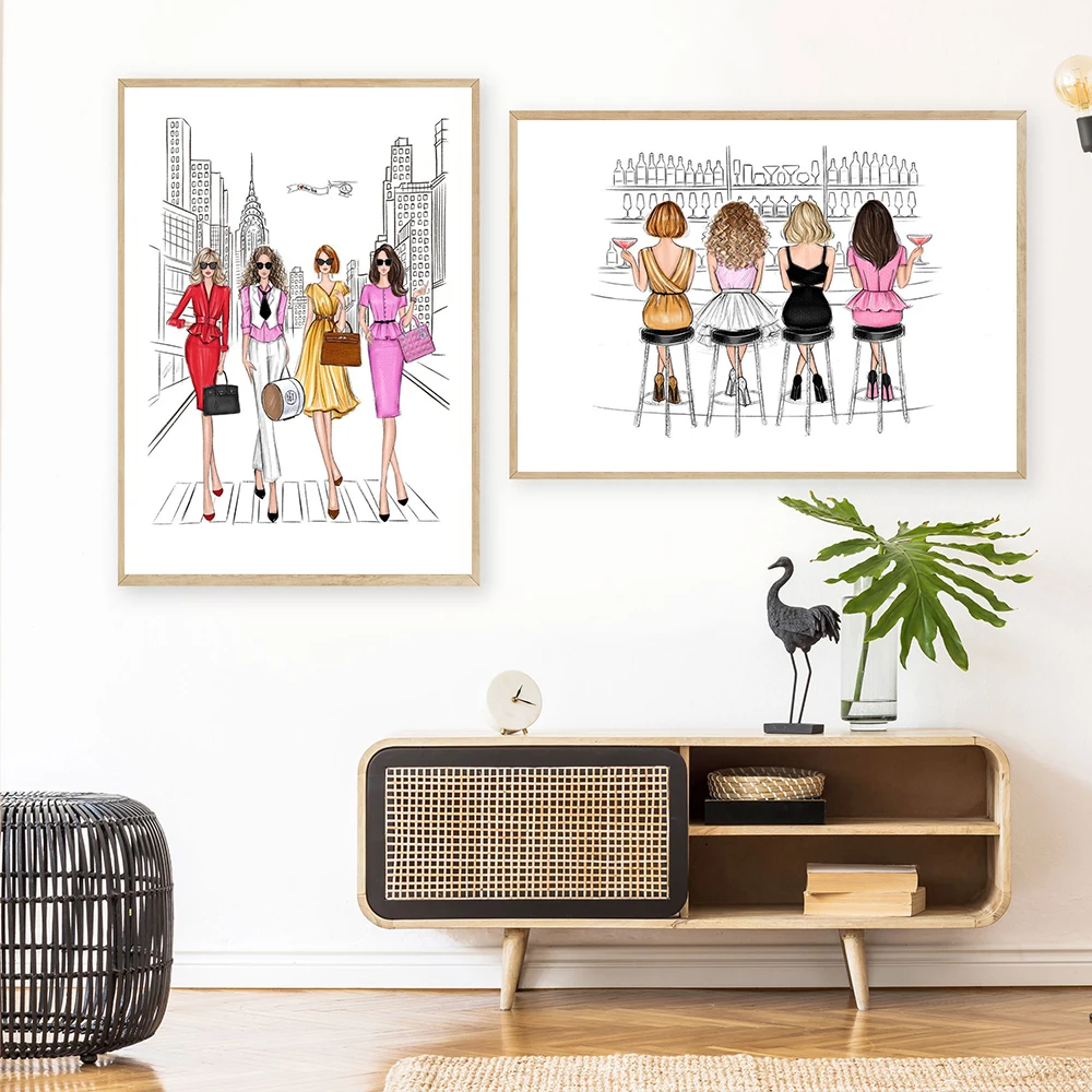 

Модные постеры и принты с изображением девушек в городе, художественные настенные картины с изображением лучших друзей, картины на холсте с...