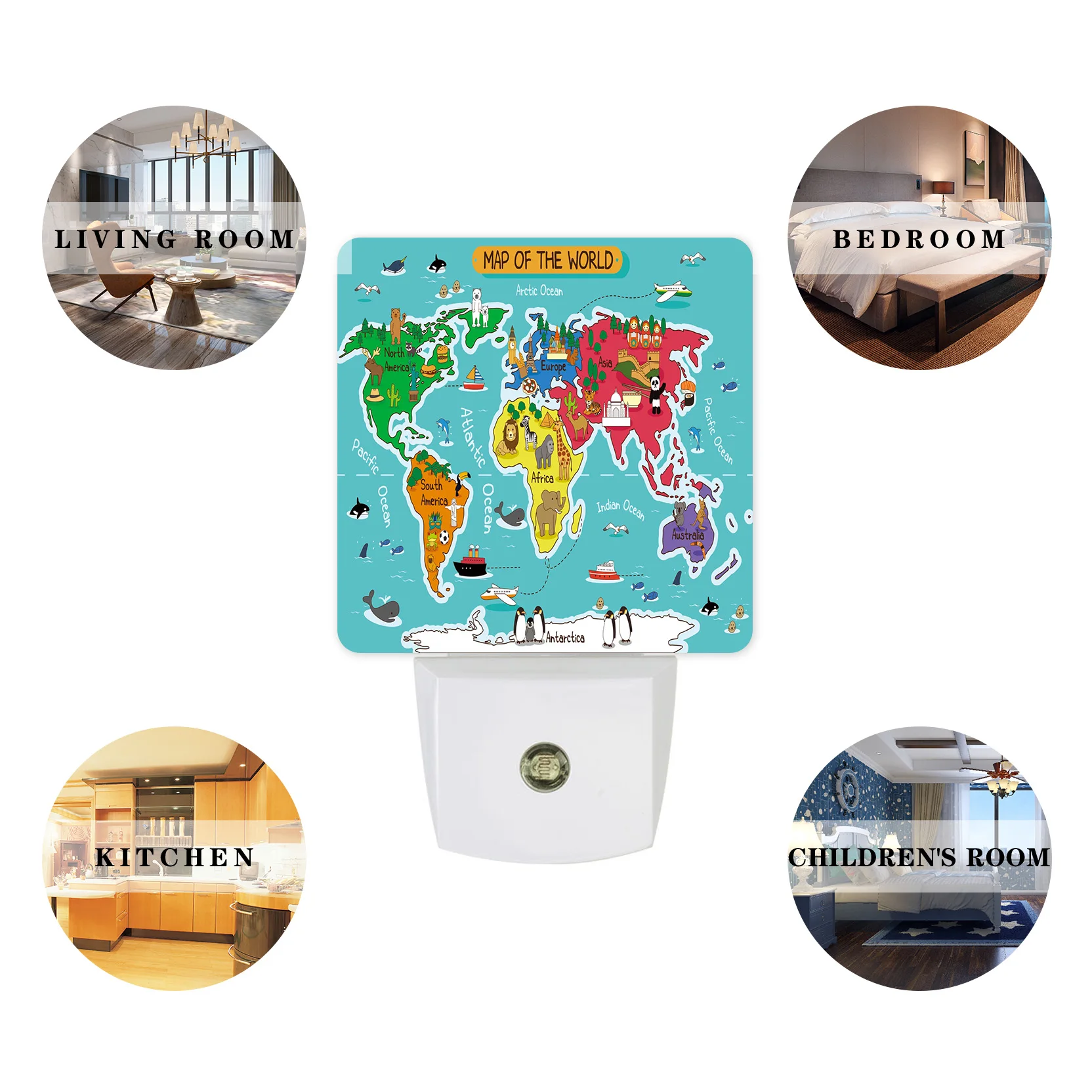 Карта мира животных ориентиры Антарктика культура светодиодный ночник с