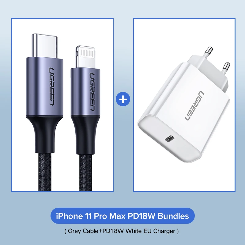Grey EU Charge Ugreen MFi USB C к Lightning Кабель для iPhone 11 Pro XS Max X 8 18 Вт PD быстрое зарядное устройство кабель для передачи данных для Macbook iPad Pro USB C шнур - Цвет: Grey EU Charge