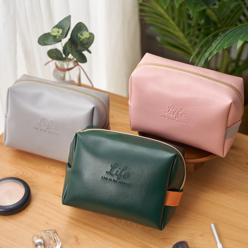 

Women Cosmetic Bag Beauty Case PU Leather Waterproof Zipper Washing Pouch Fashion Simple Female Toiletry Makeup Organizer