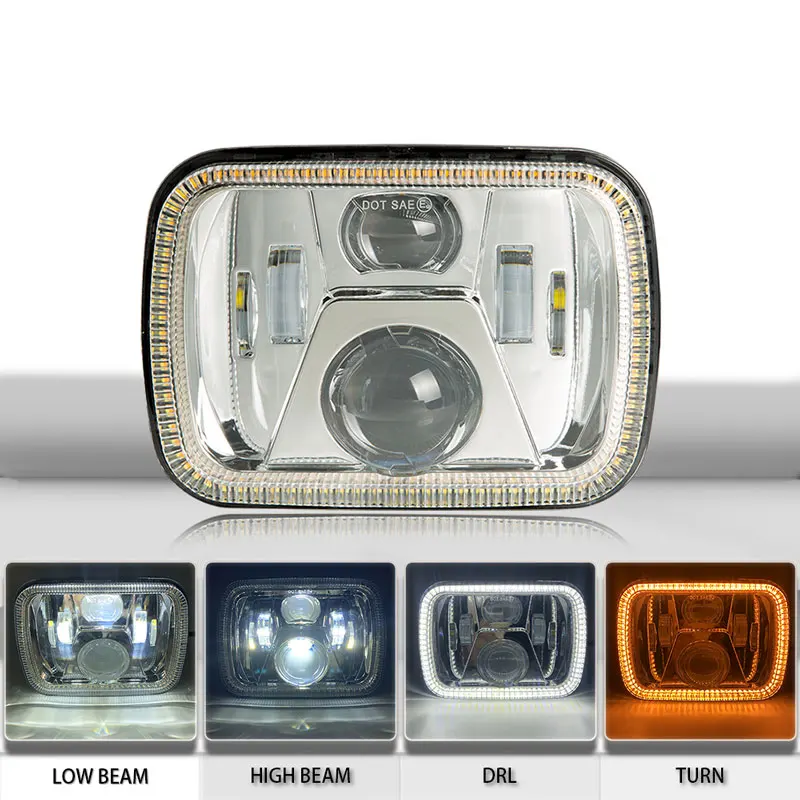 2 шт. 5X7 7X6 дюймов квадратный светодиодный головной светильник с Белый DRL желтый сигнал поворота светильник для H6014 H6052 H6054 H6052 светодиодный головной светильник