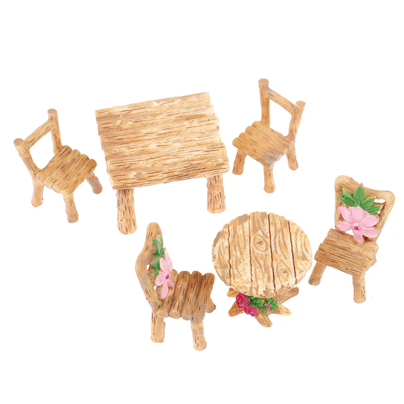 

3Pcs/set Dollhouse Miniature Table Chair Set Resin Micro Ornament Doll House Miniature Figurine Decoration