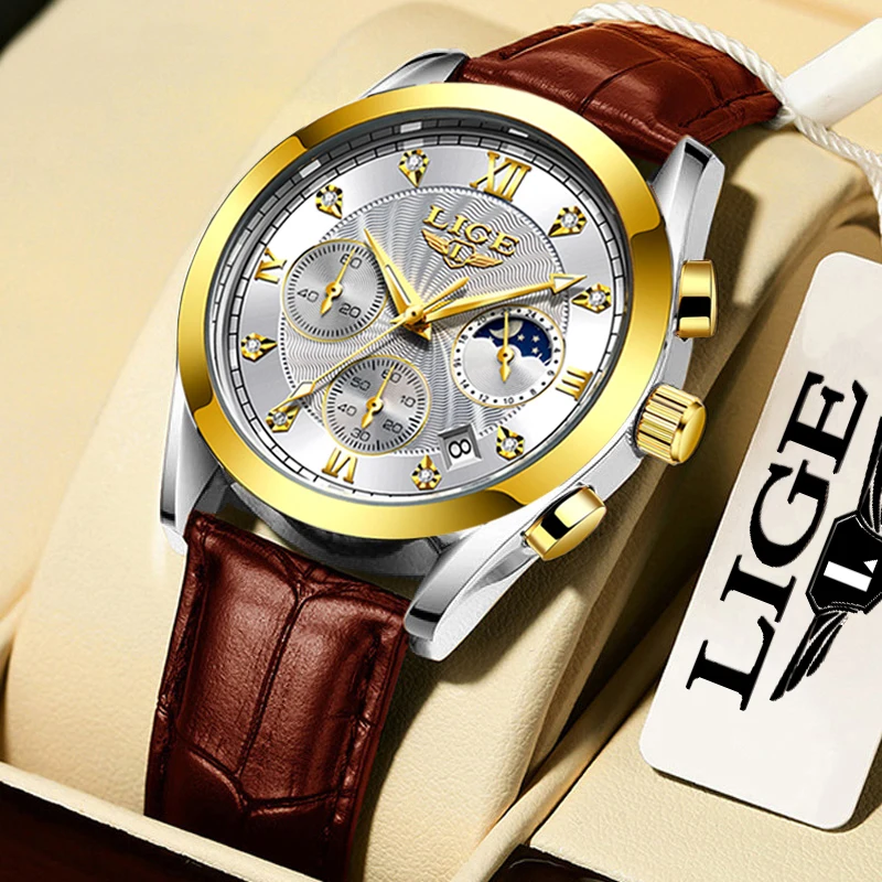 LIGE Casual Sport Watches for Men Black Top Brand Luxury Military Leather Wrist Watch Man Clock Fashion Chronograph Wristwatch megir casual sport watches for men top brand luxury military leather wrist watch man clock fashion chronograph wristwatch brown