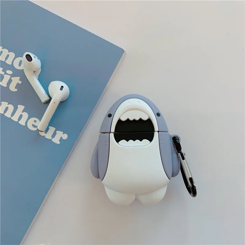 Милый чехол для AirPods 2 силиконовые bluetooth наушники чехол для Airpods Мультфильм защитный чехол стереоскопическая Акула с брелком