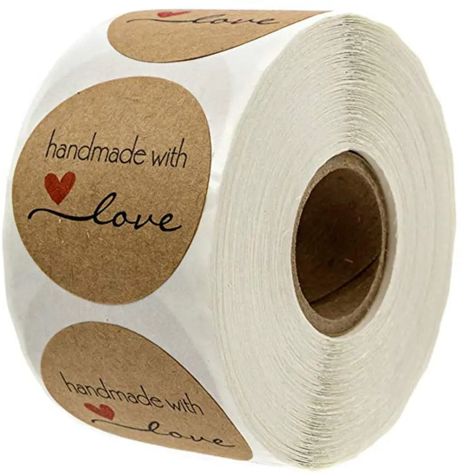 

Stationery Stickers Natura Kraft Round Labels 500 Per Roll Handmade with love Adhesive Label For Home Cake Christmas Decoration