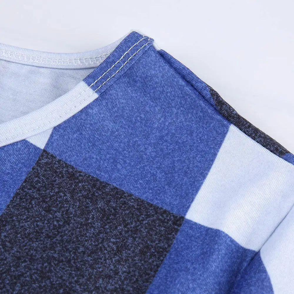 Женское платье повседневное клетчатое с принтом женское рукавом 3/4 и круглым