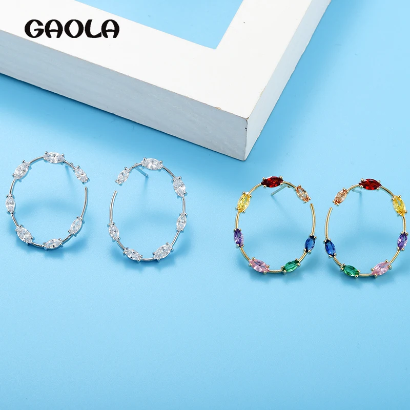 

Trendy Geometric Stud Earrings for Women Round Earrings Adjustable Color Cubic Zirconia Ear Studs Boucle D’oreilles Femme E9628