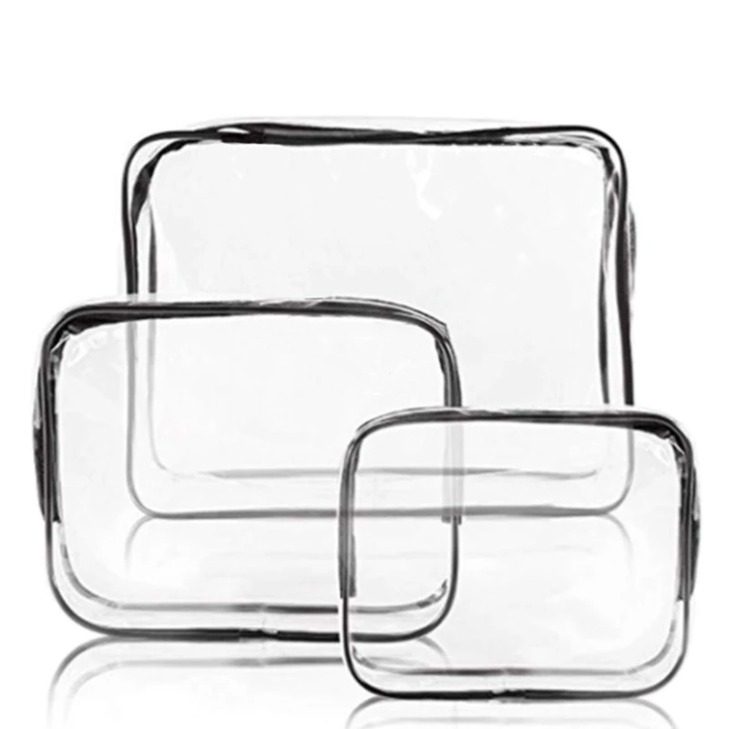 

3pcs/set Cosmetic Bag PVC Clear Transparent Plastic Travel Cosmetic Bag Zipper Make Up Toiletry Waterproof Organizer Bag
