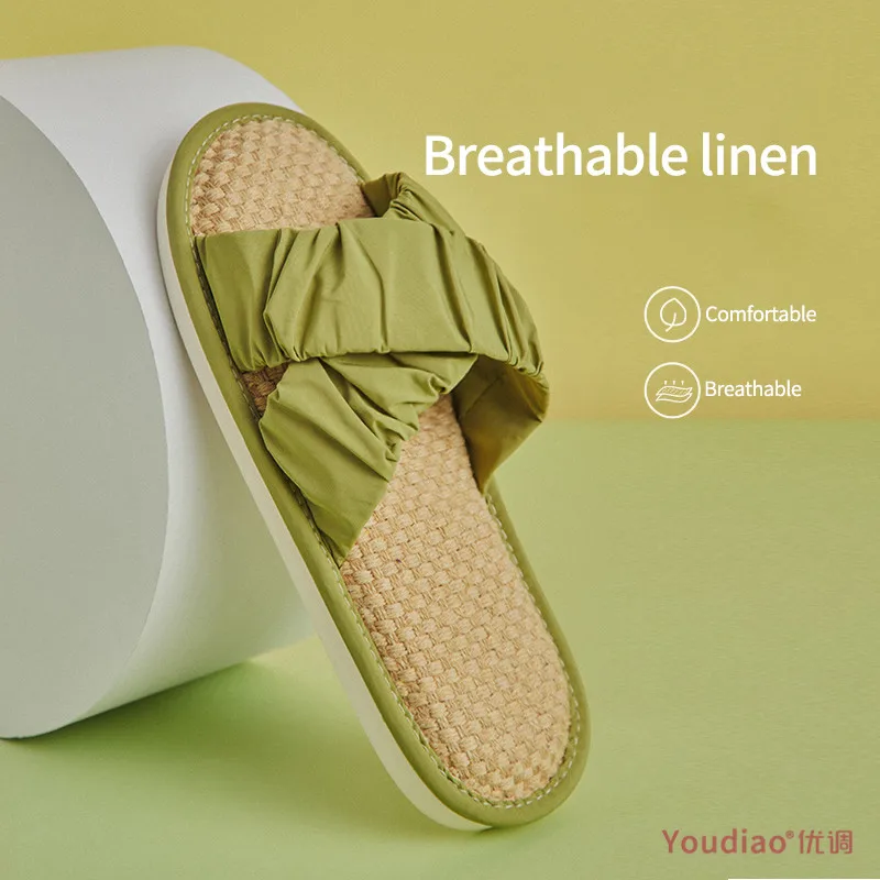 

Linen Shoes Slippers Women Floor Indoor Slides Summer Mute Home Slipper Men Non-slip Flat Sandals Japanese Stylish Shoe