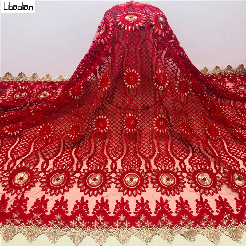 

Attractive French Net Lace With Stones High Quality African Tulle cord Lace 2020Net Embroidered Lace 5yards/pcs For Party B27-13