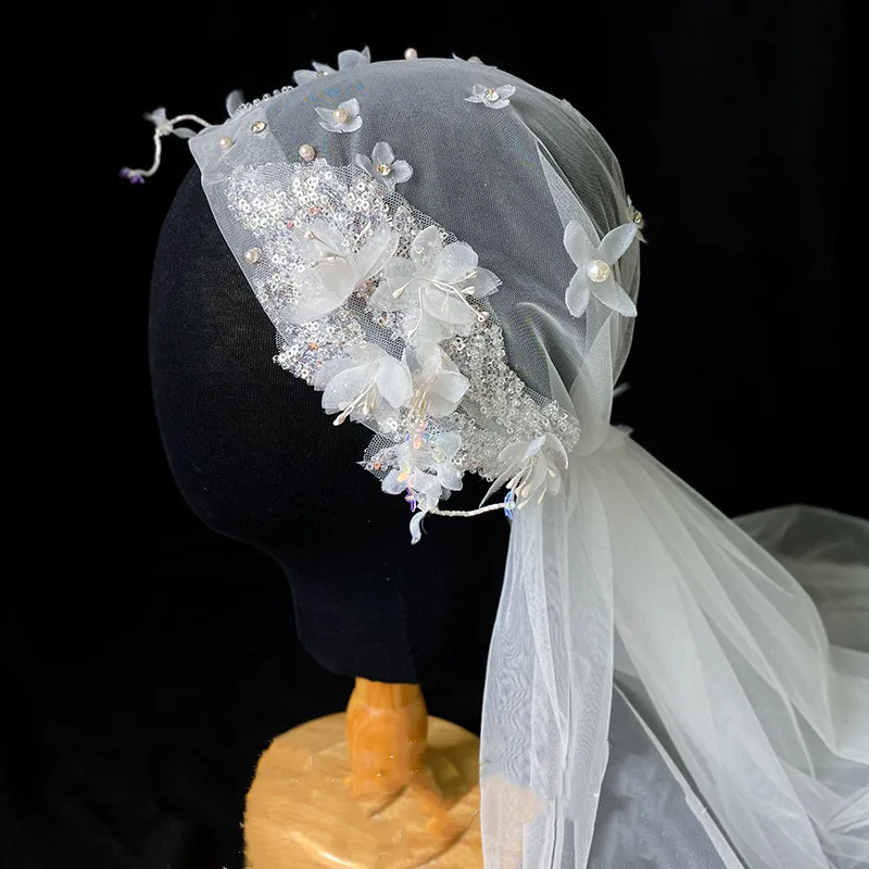 

Korean Style Retro Beautiful Super Fairy Veil Flower Piece Simple Temperament Travel Short Hair Wedding Dress Long Veil Hat Yarn