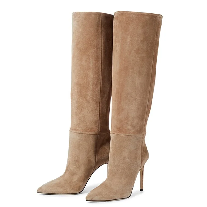 

brand high heels fashion western boots knee high boots for woman faux suede thin heel long boots pointed toe autumn winter boots