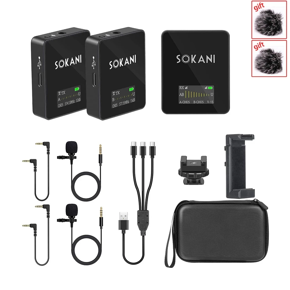 Портативная гарнитура Sokani Tiny Twin UHF микрофон с отворотом петличный клипсой для