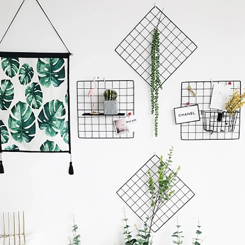 Скандинавская черная сетка полка для украшения стен хранения металлическая