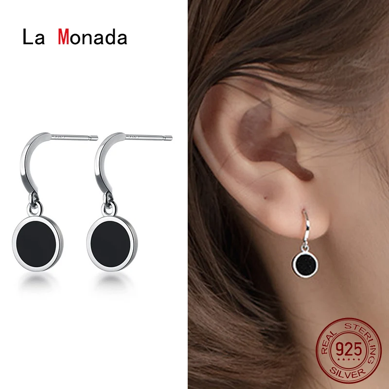 

La Monada Fashion Women's Earrings Silver 925 Ear Piercing 925 Silver Earring For Women Black Round Silver Stud Earrings