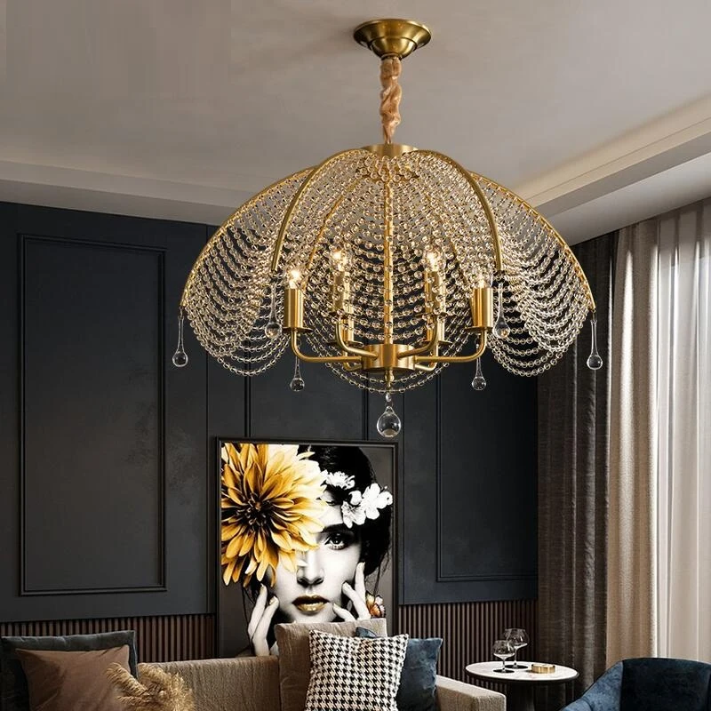 

New French crystal chandelier for living Room Hotel lighting golden K9 Crystal Lighting 110-265V