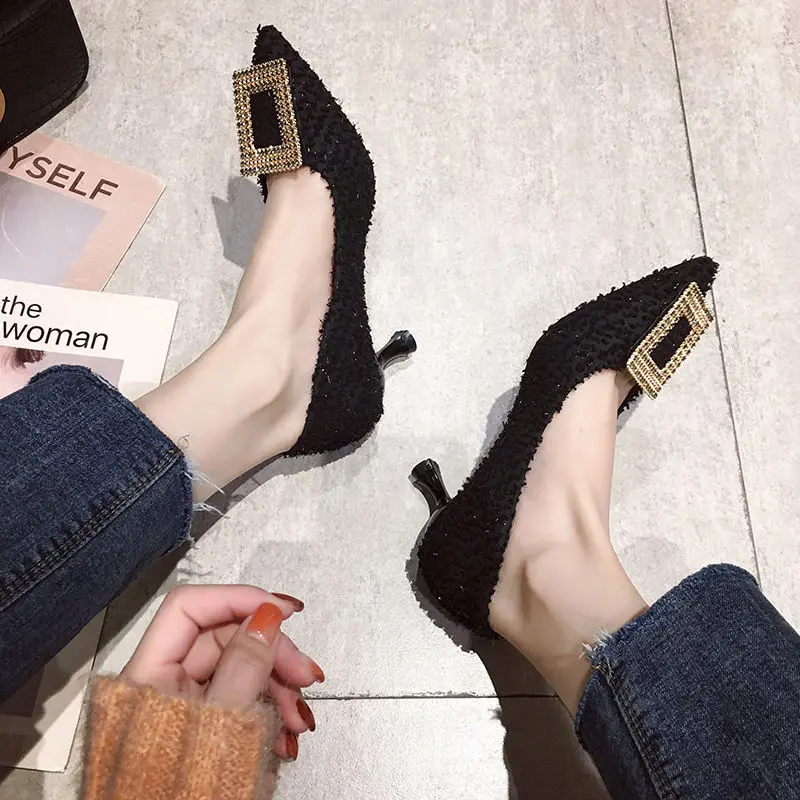 

Fashion Buckle Pumps Women High Heel Shoes Elegant Rhinestone Ladies Office Shoes Pointed Toe Women Party Wedding Shoes Pumps