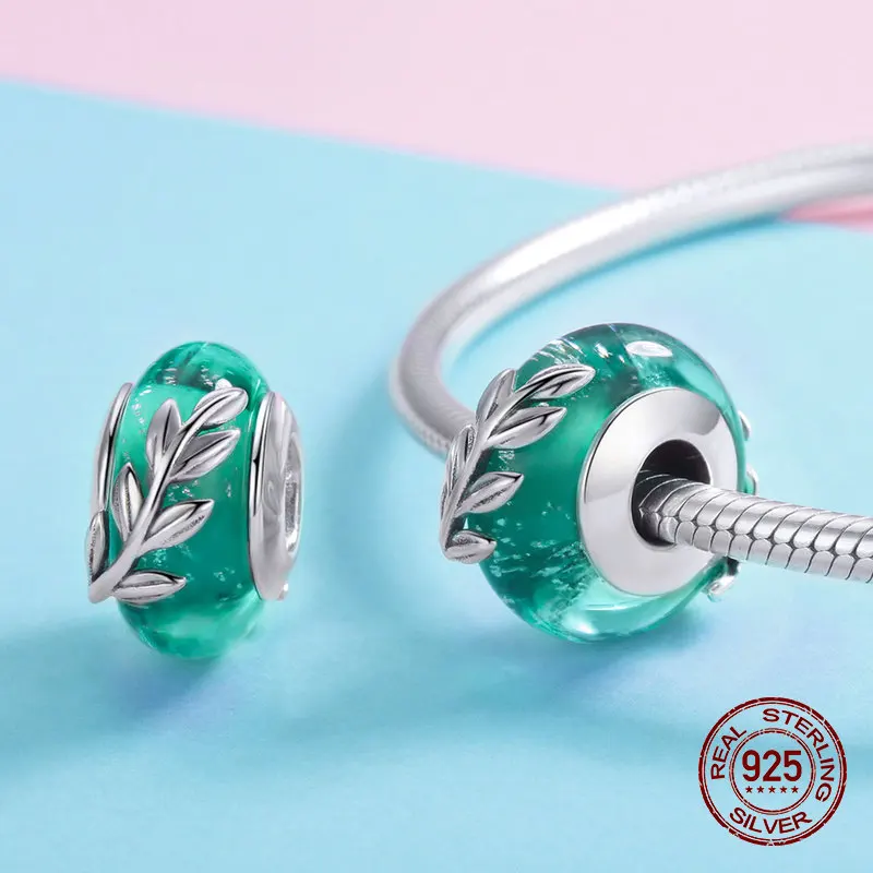 Подходит для оригинального браслета бусы летние листья Хрустальное стекло шарм