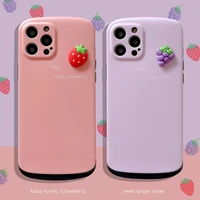 cute simple solid color fruit strawberry phone case for iphone 12 11 pro max x xs max xr 7 8 puls se 2020 cases soft tpu cover