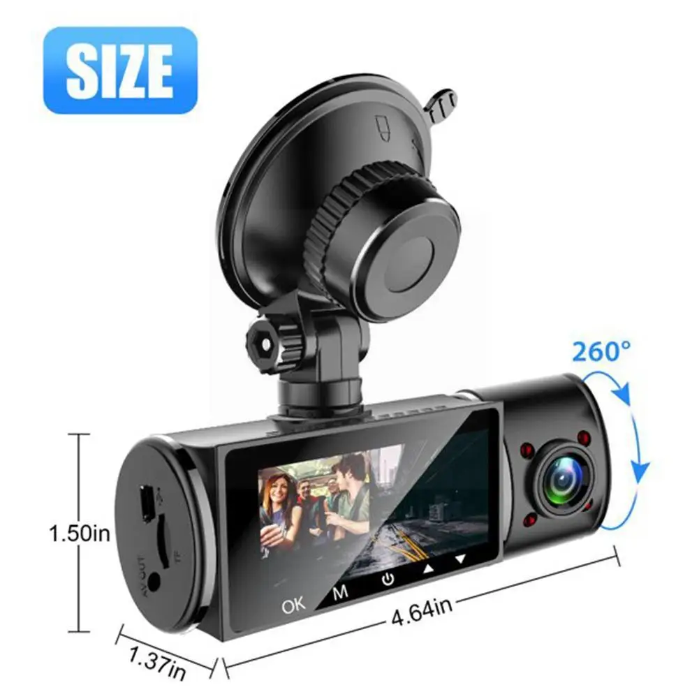 

Видеорегистратор с двумя объективами, 170 °, Full HD 1080P